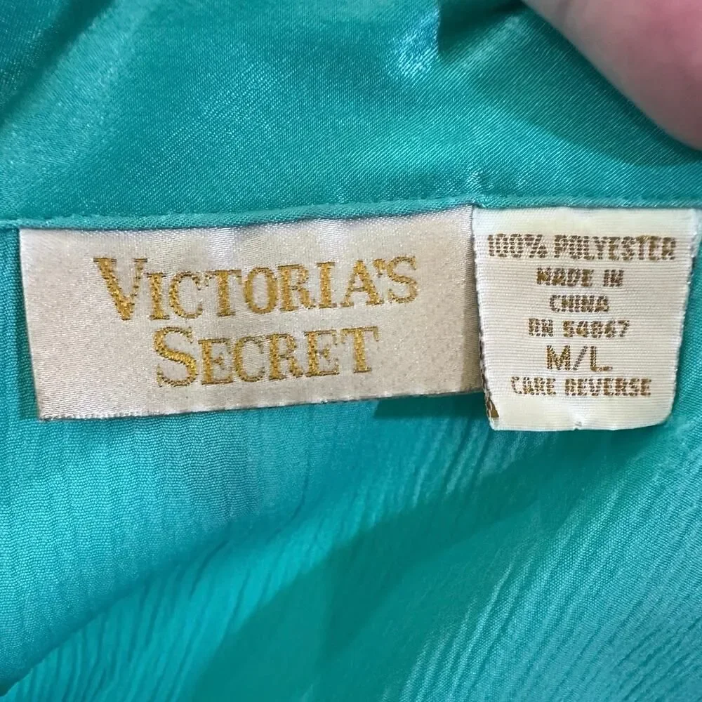 Victoria’s Secret VINTAGE GOLD LABEL Mint Green Satin Collar Sleep Shirt M/ L - Picture 2 of 11